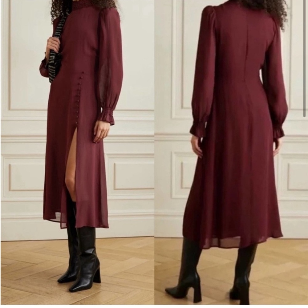 REFORMATION burgundy Stevi Slit-leg Crepe Midi Dress